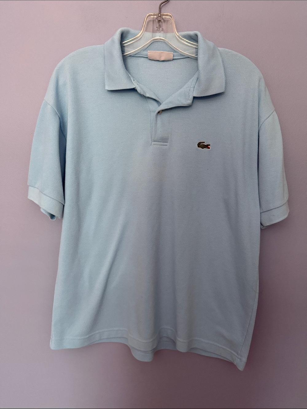 LACOSTE Vintage 90s Pale Blue Piqué Polo Shirt Crocodile Logo XL - Picture 2 of 10